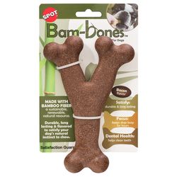 Spot Bam-bones For Dog Brown Bamboo Fibers Bacon-Flavored Wish Bone Pet Toy 1 pk