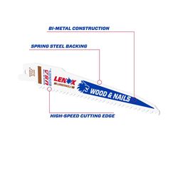 LENOX LUMBERWOLF 6 in. Bi-Metal Reciprocating Saw Blade 6 TPI 5 pk