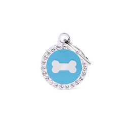 MyFamily Glam Light Blue Bone Circle Strass Metal Dog Pet Tags Medium