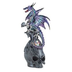 Dragon Crest 10 in. H X 4.25 in. L Mystical Dragon and Skull Poly Resin Decorative Figurine