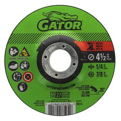 Gator 4-1/2 in. D X 7/8 in. X 1/4 in. thick Metal Grinding Wheel 1 pc