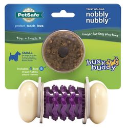 PetSafe Busy Buddy For Dog Purple/White Nylon/Rubber Nobbly Nubbly Treat Holding Toy Small 1 pc