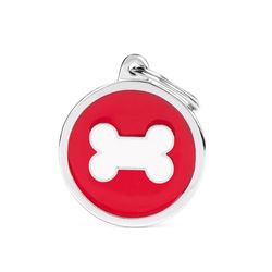 MyFamily Charms Red White Bone Metal Dog Pet Tags Large