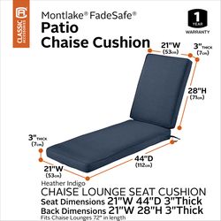 Classic Accessories Montlake Indigo Blue Polyester Chaise Cushion 28 in. H X 21 in. W X 44 in. L