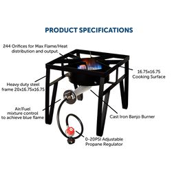Flame King 200000 BTU Stainless Steel Single Burner 200000 BTU