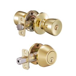 Ace Tulip Knob Polished Brass Deadbolt and Entry Door Knob KW1 1-3/4 in.