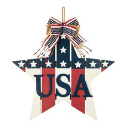 Glitzhome Patriotic Star Door Hanger Burlap/MDF/Plywood 1 pc