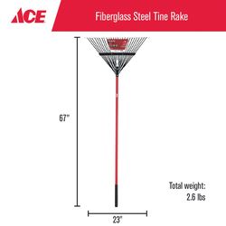 Ace 65 in. 24 Tine Steel Rake Fiberglass Handle
