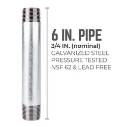 STZ Industries 3/4 in. MIP each X 3/4 in. D MIP in. Galvanized Steel 6 in. L Nipple