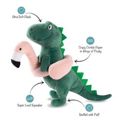 Pet Shop by Fringe Studio For Dog Green/Pink Plush Pool Time Rex Dog Toy 1 pk