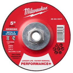 Milwaukee 5 in. D X 5/8-11 in. X 1/4 in. thick Metal Grinding Wheel 1 pk