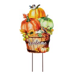 Glitzhome 30 in. Pumpkins with Barrel Yard Stake