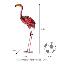 Glitzhome Pink Metal 38.5 in. H X 17 in. L X 7.5 in. W Flamingo Statue