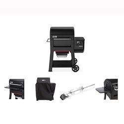 Weber Searwood 600 24 Pellet Grill Bundle: Grill, Cover, Shelves, Rotisserie