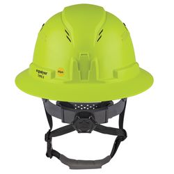 Ergodyne Skullerz 6-Point Ratchet Full Brim Safety Helmet Lime Vented