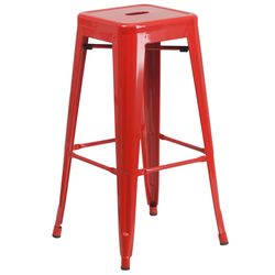 Flash Furniture 1 pc Red Galvanized Steel Industrial Bar Stool