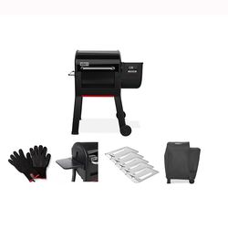 Weber 22 Smoque Pellet Grill Bundle: Grill, Cover, Side Table, Foil Sheets, Gloves