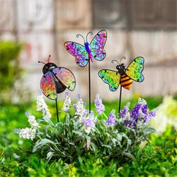 Evergreen Multicolored Glass/Iron 19.88 in. H X 5.31 in. L X 0.2 in. W Mosaic Pollinator Planter Sta
