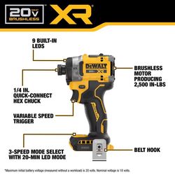 DEWALT 20V MAX XR 1/4 in. Cordless Brushless 3-Speed Impact Driver Kit (Battery & Charger)
