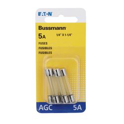 Bussmann 5 amps AGC Clear Glass Tube Fuse 5 pk