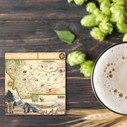 Xplorer Maps Multicolored Ceramic/Cork Montana Coaster