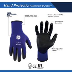 General Electric Unisex Dipped Gloves Black/Blue XL 1 pair