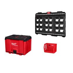 Milwaukee PACKOUT Shop Storage Wall Plate with Cabinet and Magnetic Bin Bundle