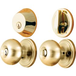 Ace Colonial Polished Brass Deadbolt and Entry Door Knob 1-3/4 in.
