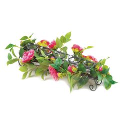 Accent Plus 4.75 in. H X 18 in. L Pink Flowers Glass/Metal Decorative Candle Holder