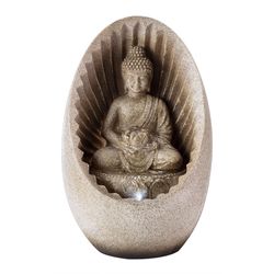 Alpine Resin/Stone Powder/Sand Assorted 11 in. H Buddha Fountain with LED Light