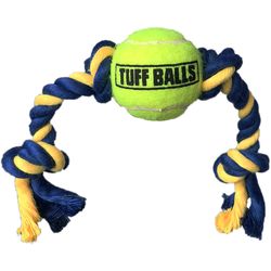 Petsport Tuff Ball For Dog Green Polyster/Rubber Rope with Tennis Ball Dog Toy Mini/Small 1 pk