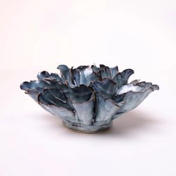Chive Japan 2.2 in. H X 5.5 in. L Glazed Blue Ceramic Tree Peony Wall Flower