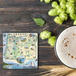 Xplorer Maps Multicolored Ceramic/Cork Oregon Coaster