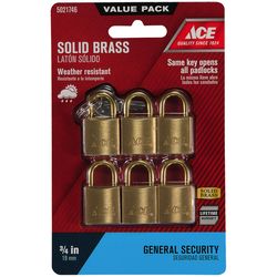 Ace 3/4 in. H X 3/4 in. W X 7/16 in. L Brass Double Locking Padlock