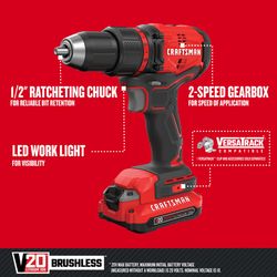 Craftsman V20 1/2 in. Brushless Cordless Drill/Driver Kit (Battery & Charger)