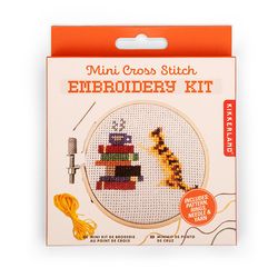 Kikkerland Cat Mini Cross Stitch Embroidery Kit Bamboo/Polyester floss/Cotton 1 pk