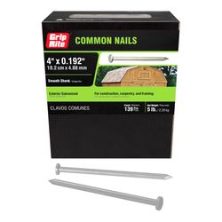 Grip-Rite 20D 4 in. Common Hot-Dipped Galvanized Steel Nail Flat Head 5 lb