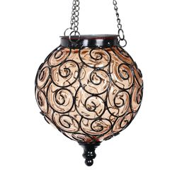 Exhart Bronze Glass/Metal 20.5 in. H X 7 in. L X 7 in. W Amber Hanging Lantern