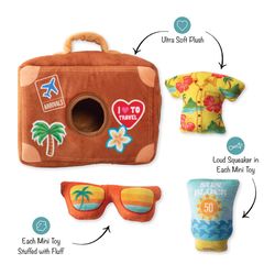 Pet Shop by Fringe Studio For Dog Assorted Plush Pack Your Bags Dog Toy 1 pk