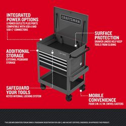 CRAFTSMAN 30 in. 4 drawer Metal Gray Utility Cart Rolling Tool Cart 41.38 in. H X 22 in. D