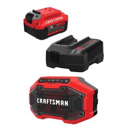 CRAFTSMAN V20 4Ah Battery and Charger Kit with CRAFTSMAN V20 Cordless Bluetooth Speaker
