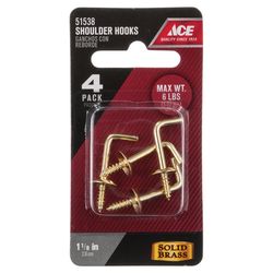 Ace Medium Polished Brass Green Brass 1-7/64 in. L Shoulder Hook 6 lb 4 pk