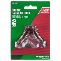 Ace 1-3/4 in. L Antique Brass Yellow Brass Small Double Garment Hook 2 pk