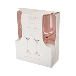 Twine 14 oz Rose Gold Crystal Wine Glass Set