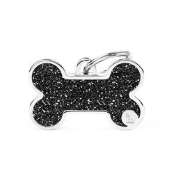 MyFamily Shine Black Glitter Bone Metal Pet Tags Large