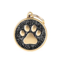 MyFamily Shine Gold Black Glitter Paw Metal Cat/Dog Pet Tags Medium
