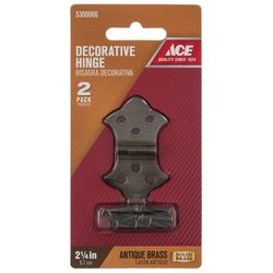 Ace 1-5/16 in. W X 2-1/4 in. L Antique Brass Brass Decorative Hinge 2 pk