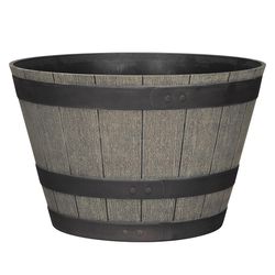 L&G Solutions 12 in. H X 19 in. W X 19 in. D X 19 in. D Polyresin Whiskey Barrel Planter Oak