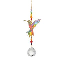 Woodstock Chimes Crystal Dreams Multicolored Acrylic/Glass/Metal 4 in. H X 4 in. L Hummingbird Sunca