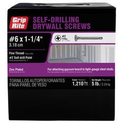 Grip-Rite No. 6 wire X 1-1/4 in. L Phillips Fine Drywall Screws 5 lb 1290 pk